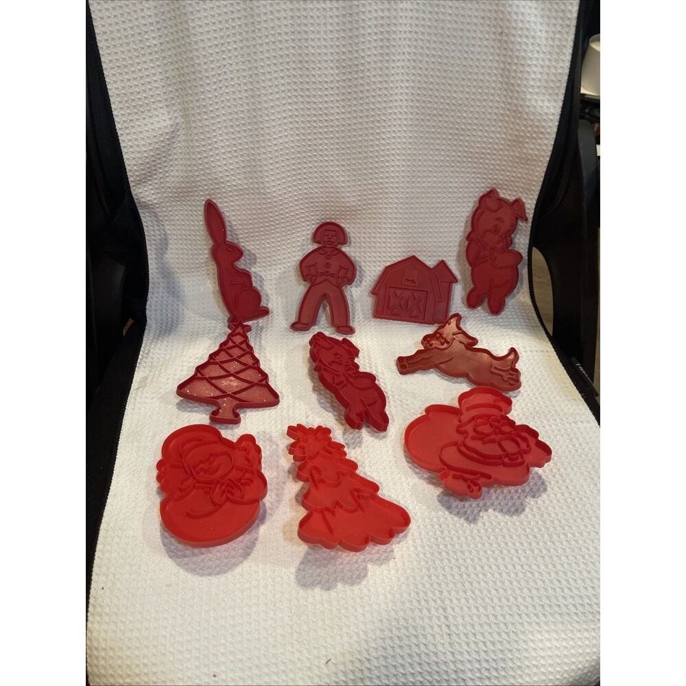 1970s Tupperware/Wilton Cookie Cutters Red Holiday Christmas 10 Vintage Lot
